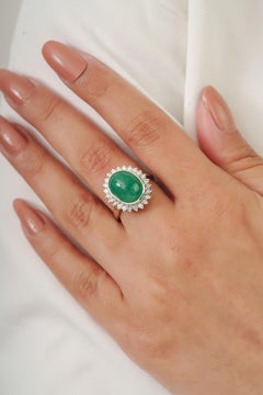 Silvorra 8.8 Carat Natural Emerald Diamond Surround Ring in 925 Silver for Women
