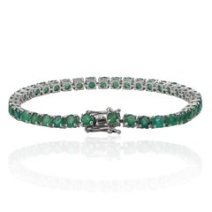 Silvorra 9,18ct Classic Round Cut Emerald Sleek Tennis Armband in 925 Silber