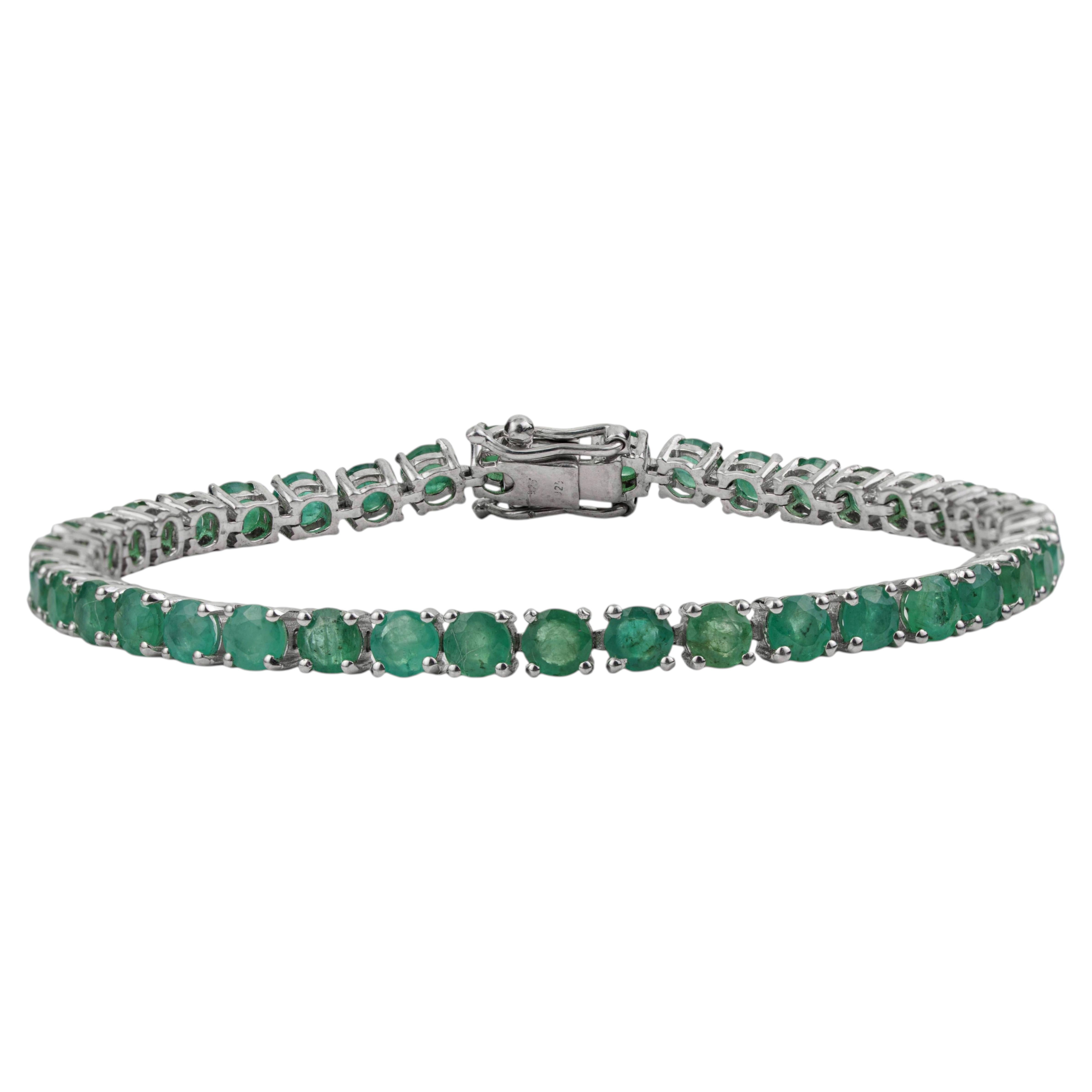 Silvorra 9,18ct Classic Round Cut Emerald Sleek Tennis Armband in 925 Silber