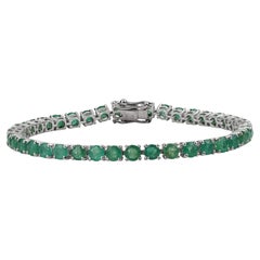 Silvorra 9,18ct Classic Round Cut Emerald Sleek Tennis Armband in 925 Silber