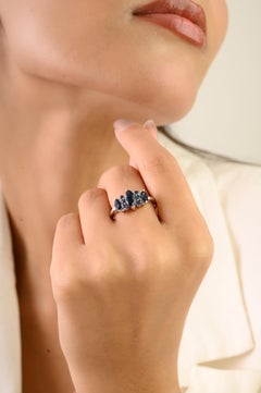 Silvorra 925 Silver 1.2 Ct Natural Blue Sapphire Marquise & Round Cluster Ring
