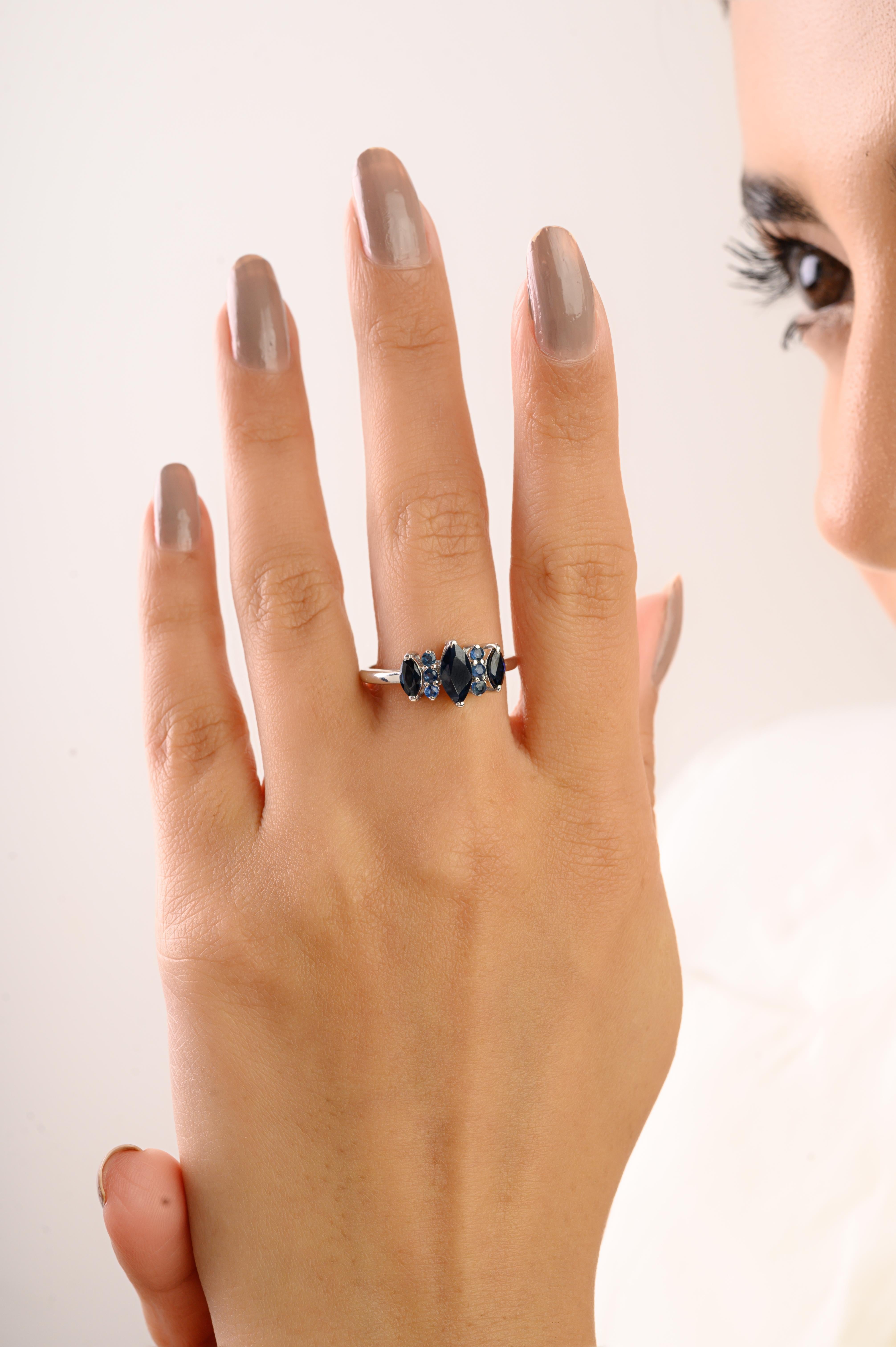 in vendita:  Anello Silvorra in argento 925 con zaffiro blu naturale da 1,2 carati, marquise e tondo a grappolo 4