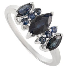 Anello Silvorra in argento 925 con zaffiro blu naturale da 1,2 carati, marquise e tondo a grappolo