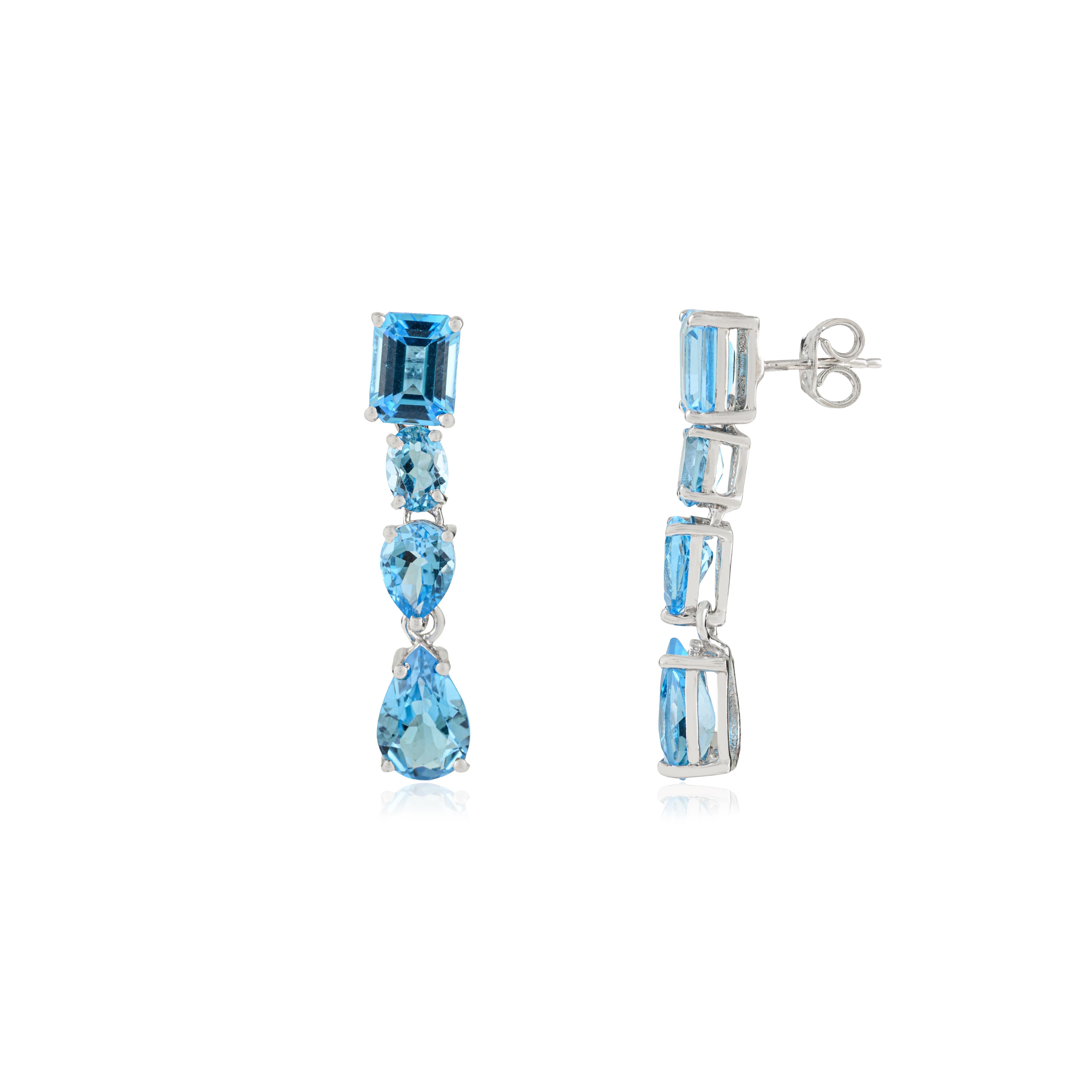 Silvorra 925 Plata 14,55 Quilates Topacio Azul Pendientes Colgantes Largos Regalo de Navidad Art Decó en venta