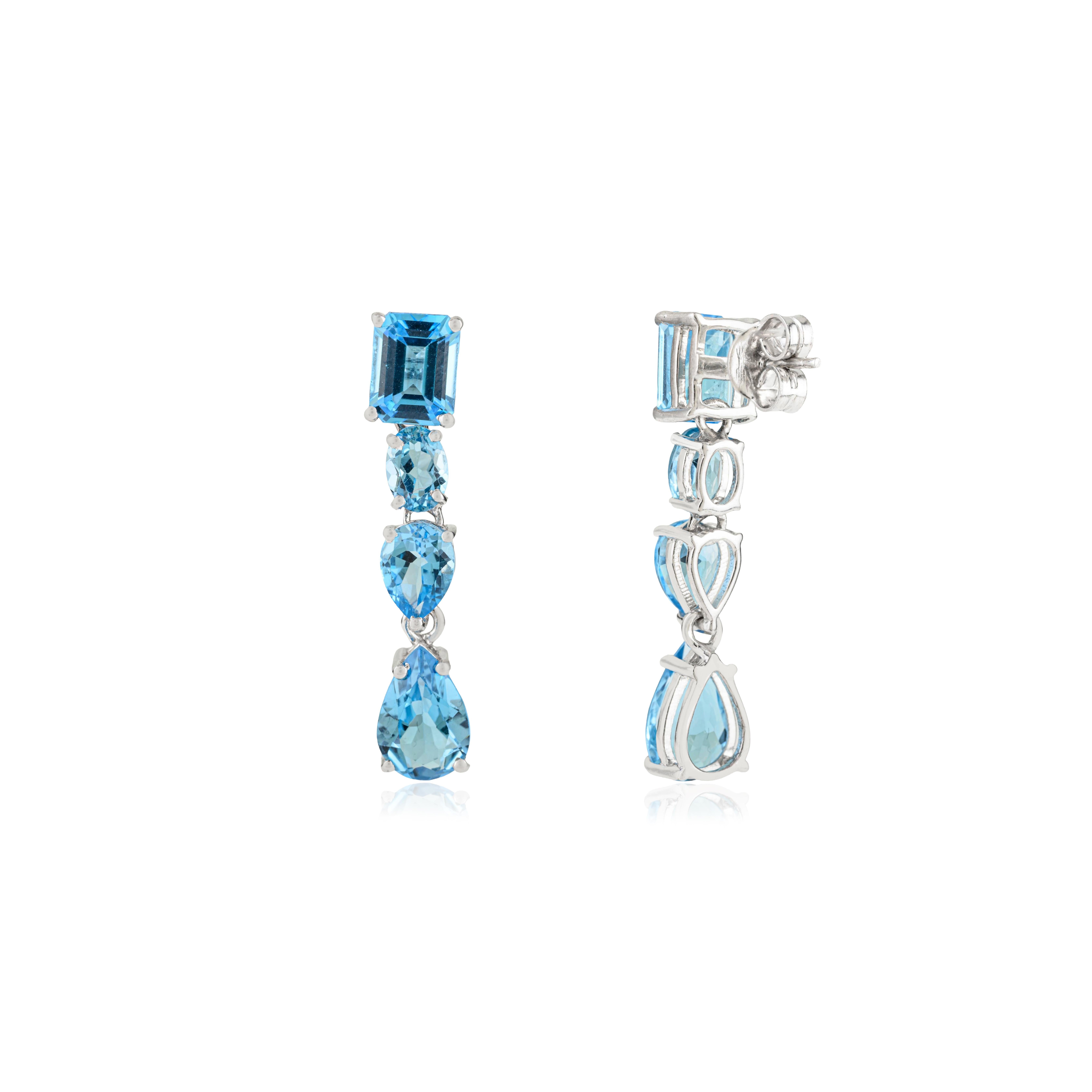 Silvorra 925 Plata 14,55 Quilates Topacio Azul Pendientes Colgantes Largos Regalo de Navidad en Nuevo estado para la venta en New York, NY