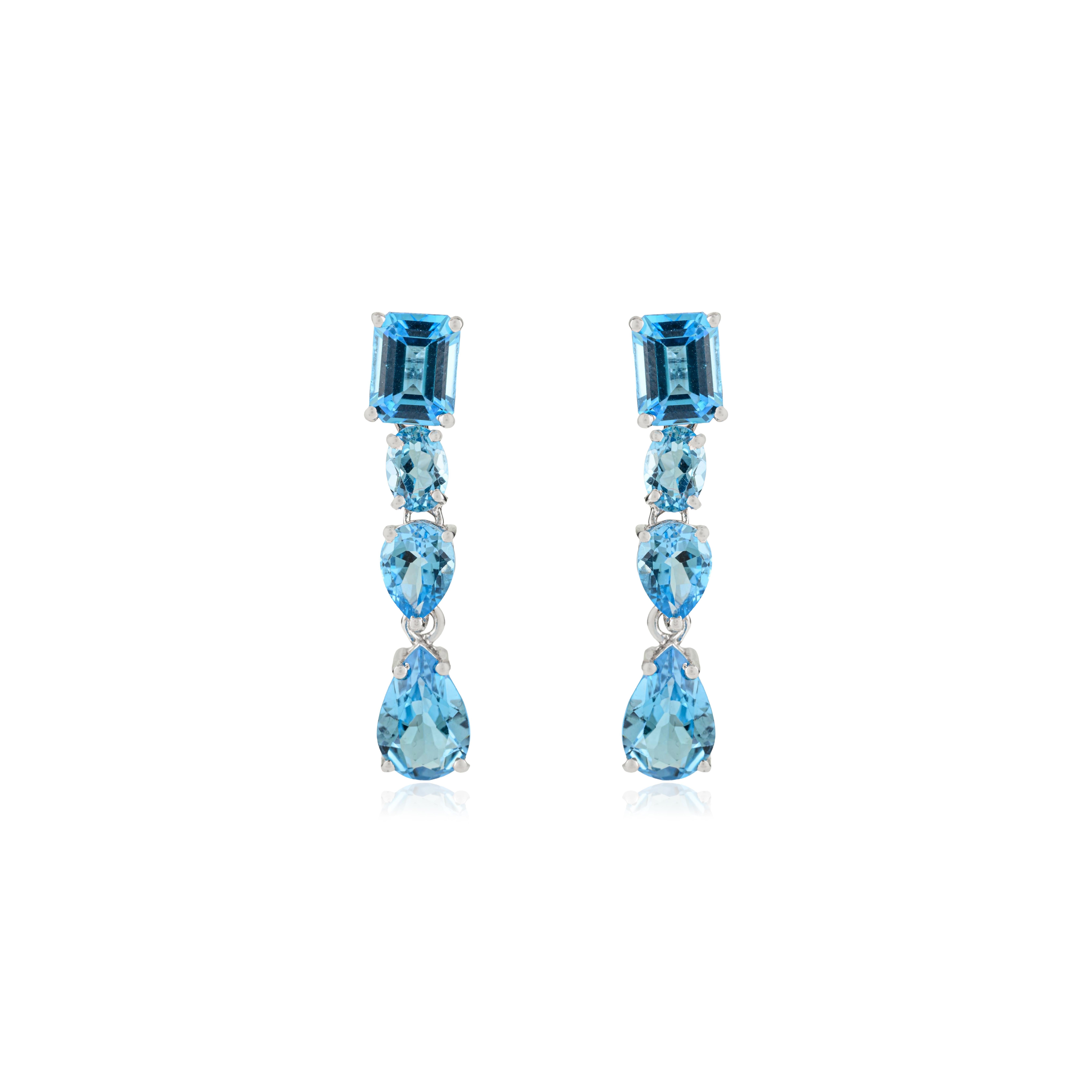 De las mujeres Silvorra 925 Plata 14,55 Quilates Topacio Azul Pendientes Colgantes Largos Regalo de Navidad en venta