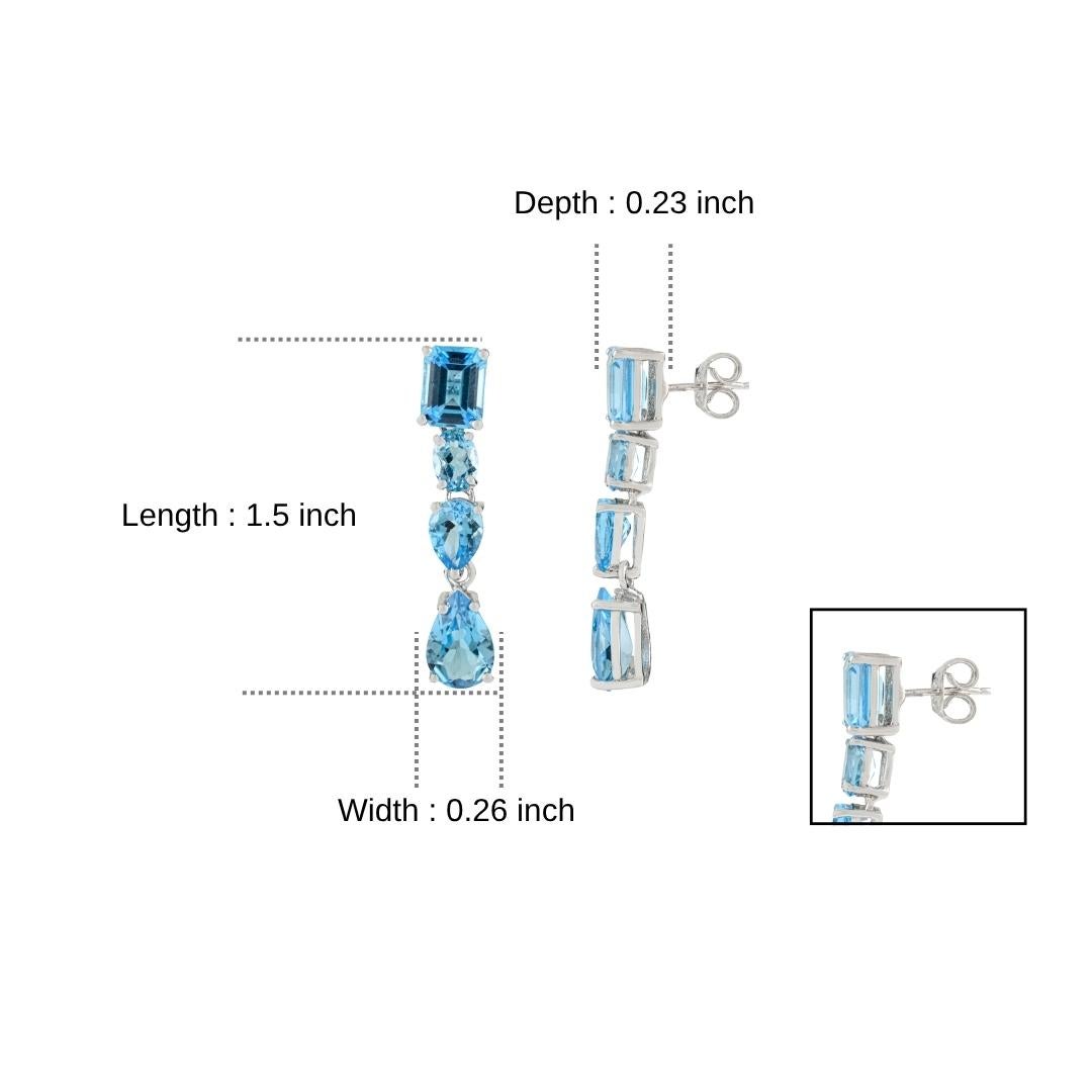 Silvorra 925 Plata 14,55 Quilates Topacio Azul Pendientes Colgantes Largos Regalo de Navidad en venta 3