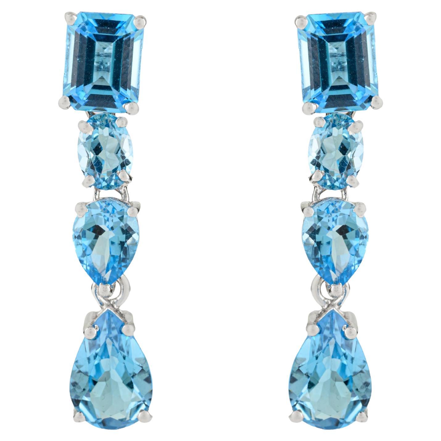 Silvorra 925 Argento 14,55 Carati Topazio Blu Orecchini lunghi a penzoloni Regalo di Natale