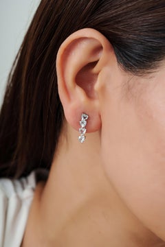 Silvorra 925 Silver 1.5CT Four Heart Cut Aquamarine Stone Linear Drop Earrings