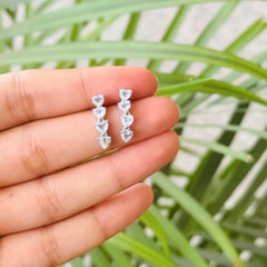 Silvorra 925 Silver 1.5CT Four Heart Cut Aquamarine Stone Linear Drop Earrings