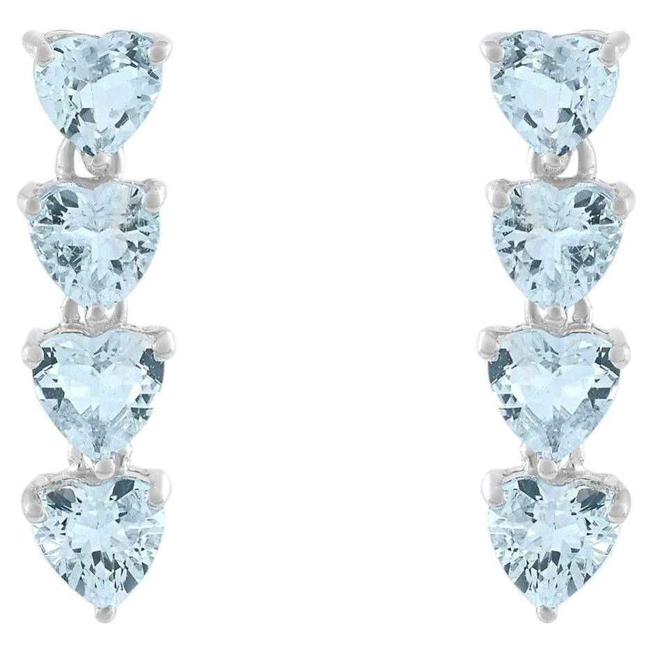 Silvorra 925 Silver 1.5CT Four Heart Cut Aquamarine Stone Linear Drop Earrings