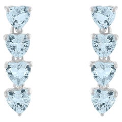 Silvorra 925 Silver 1.5CT Four Heart Cut Aquamarine Stone Linear Drop Earrings