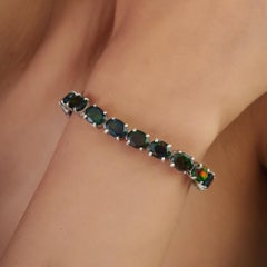 Silvorra 925 Silver 17.8CT Natural Blue Opal Tennis Bracelet with Play of Light