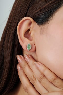 Silvorra 925 Silver 1.8ct Marquise Cut Emerald & Diamond Navette Stud Earrings