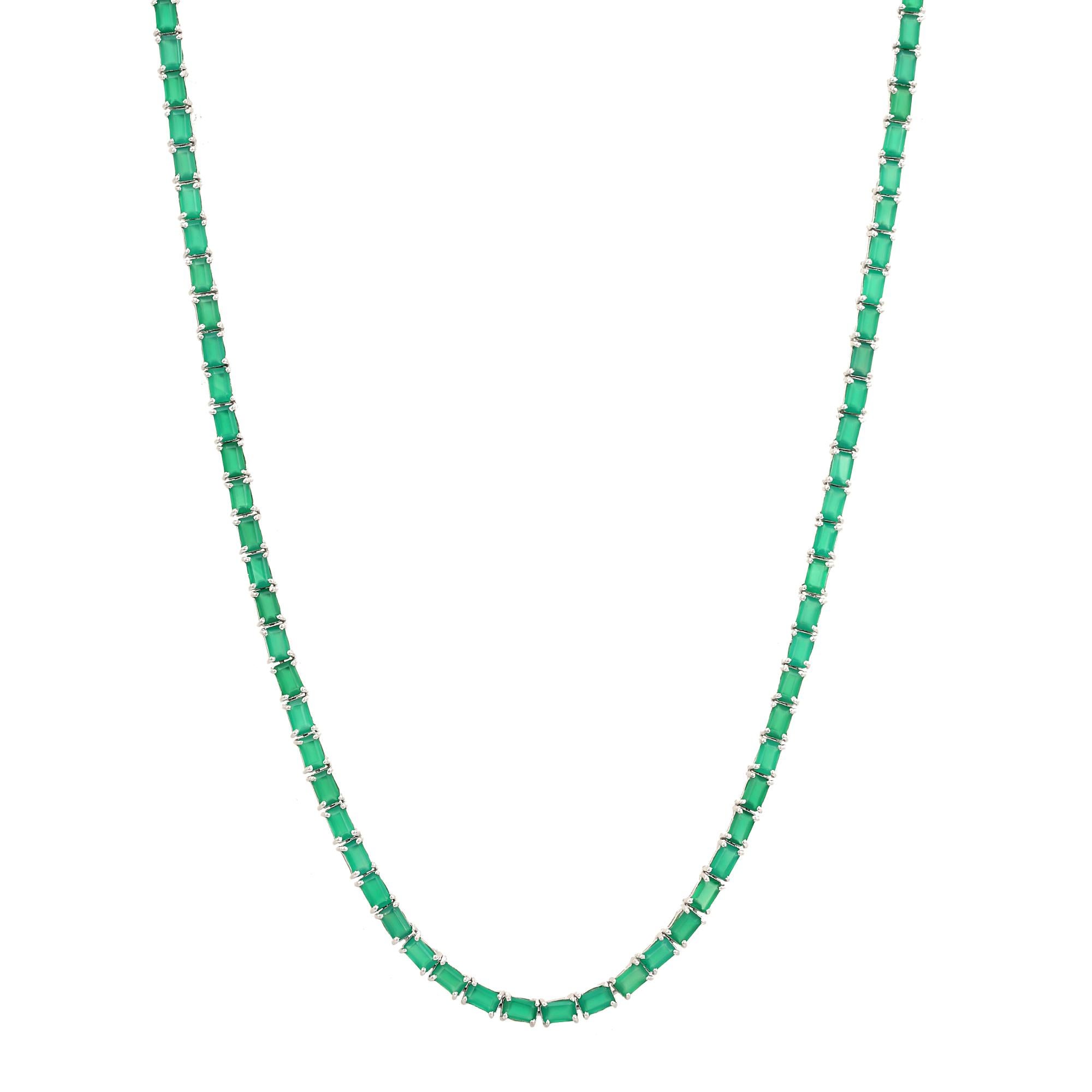 Silvorra 925 Silber 21.57 Ct Oktagon Schliff Natürlicher Smaragd Lange Tennis Halskette (Art déco) im Angebot