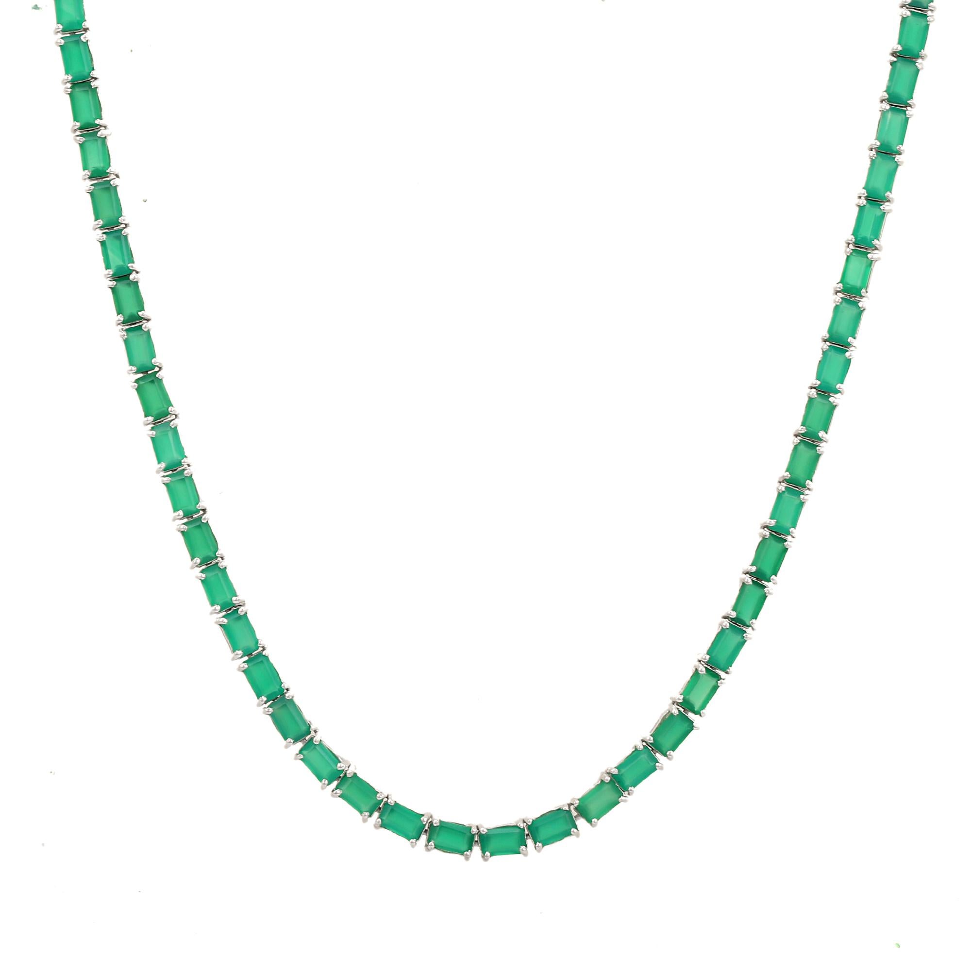 Silvorra 925 Silber 21.57 Ct Oktagon Schliff Natürlicher Smaragd Lange Tennis Halskette im Zustand „Neu“ im Angebot in New York, NY