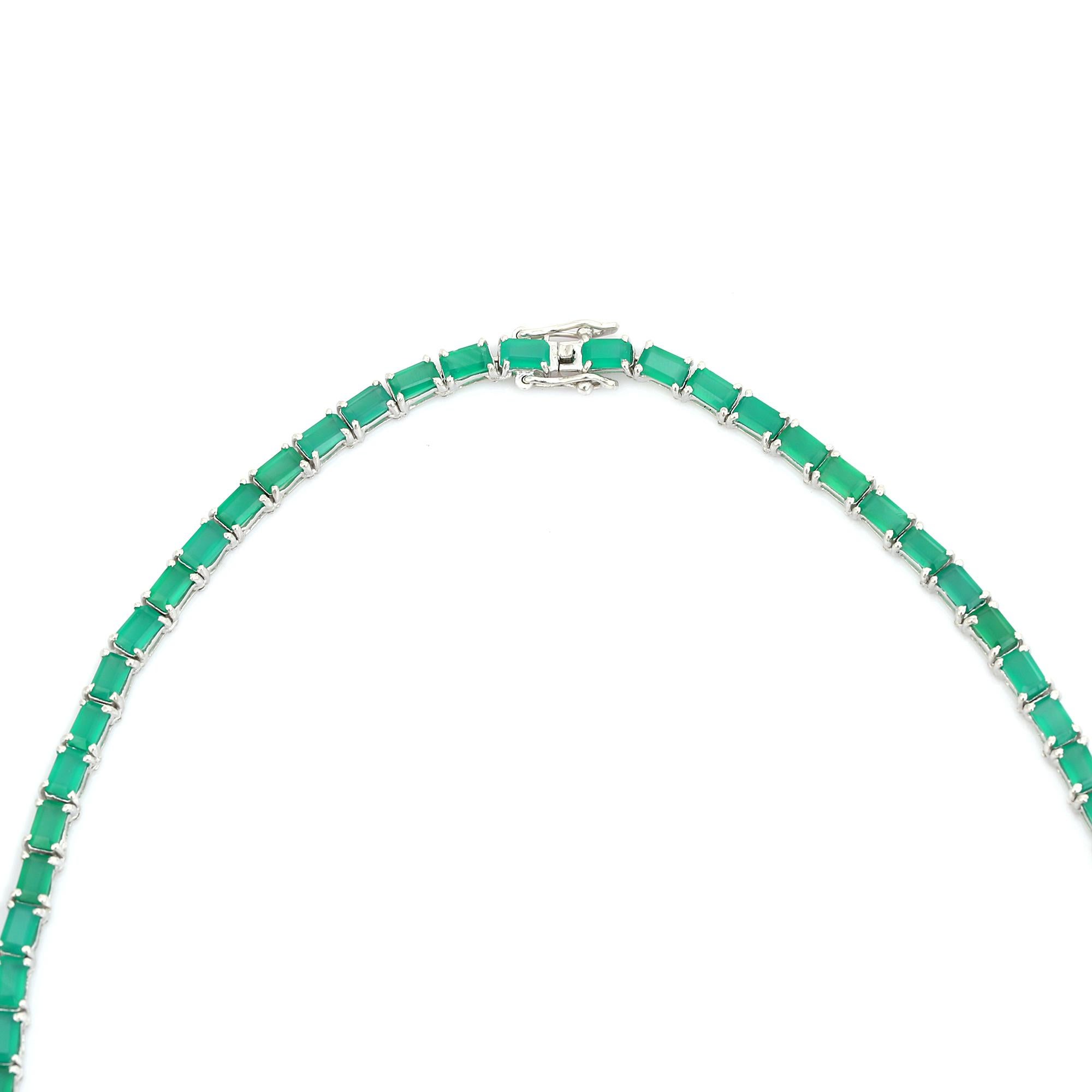 Silvorra 925 Silber 21.57 Ct Oktagon Schliff Natürlicher Smaragd Lange Tennis Halskette im Angebot 3