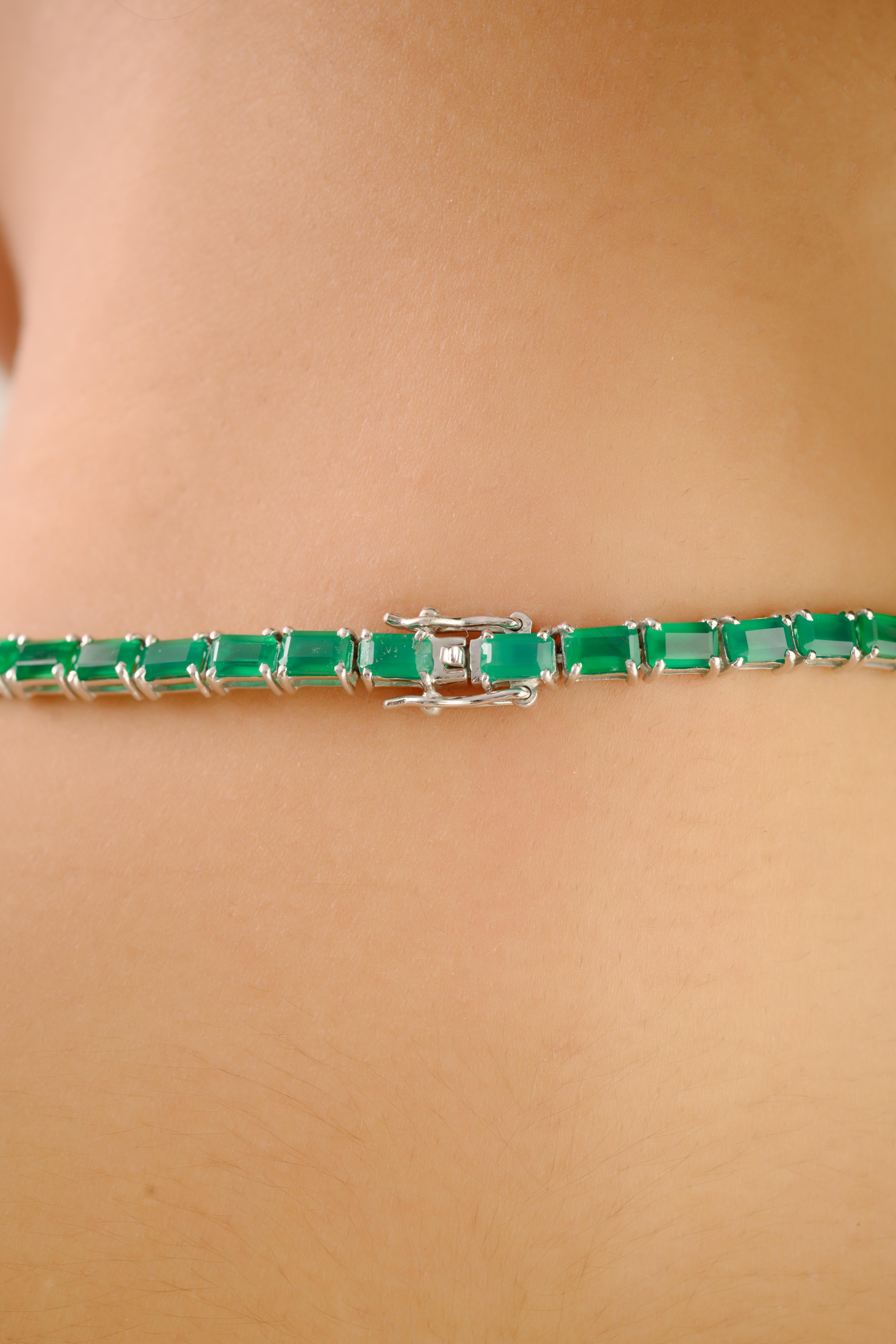 Silvorra 925 Silber 21.57 Ct Oktagon Schliff Natürlicher Smaragd Lange Tennis Halskette im Angebot 2