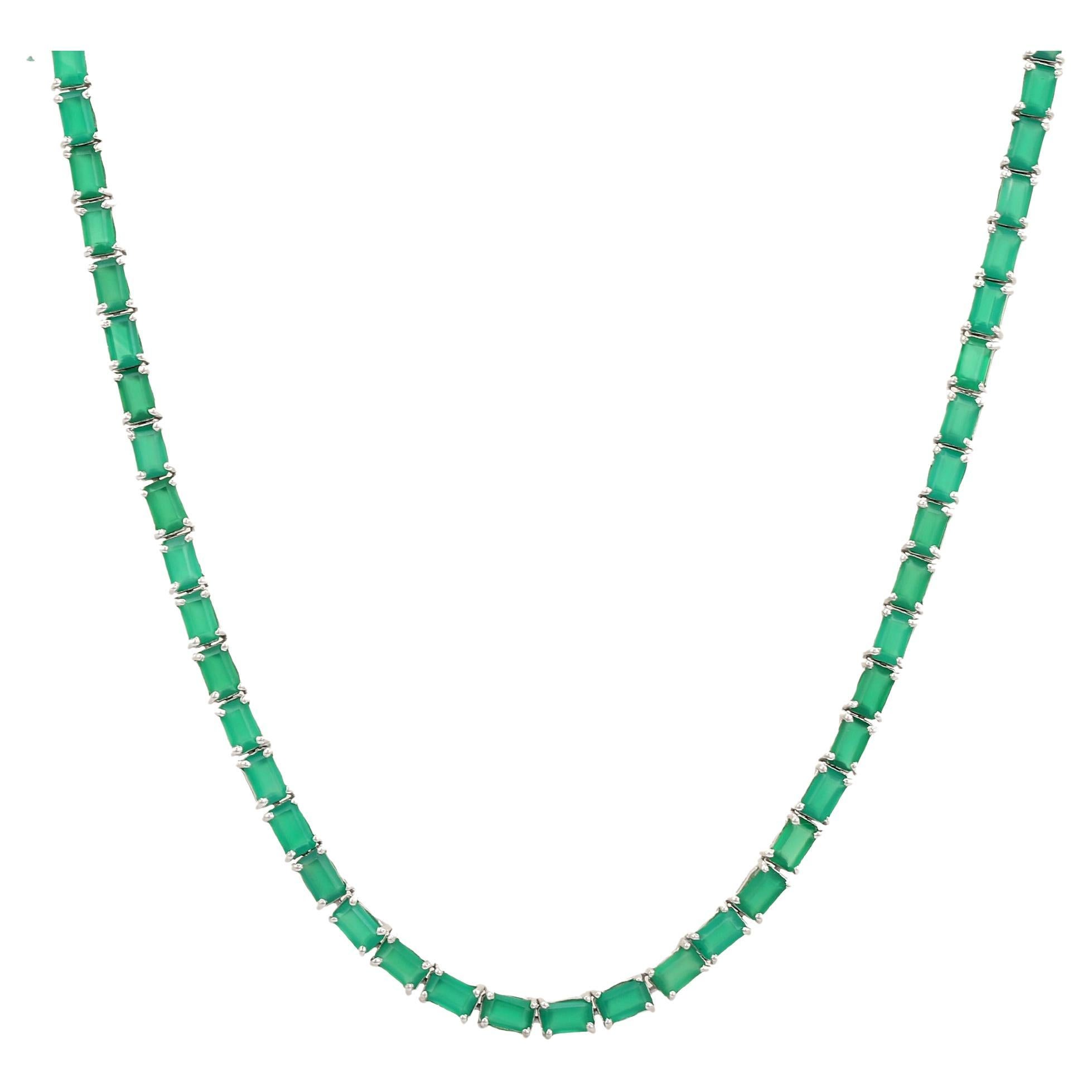 Silvorra 925 Silber 21.57 Ct Oktagon Schliff Natürlicher Smaragd Lange Tennis Halskette im Angebot