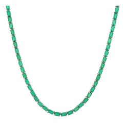 Silvorra 925 Silver 21.57 Ct Octagon Cut Natural Emerald Long Tennis Necklace