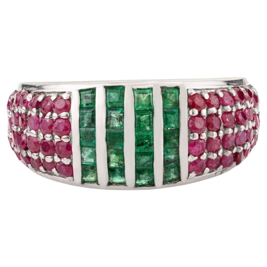 For Sale:  Silvorra 925 Silver 2.75 Carat Emerald 
Ruby Wide Band Ring for Christmas