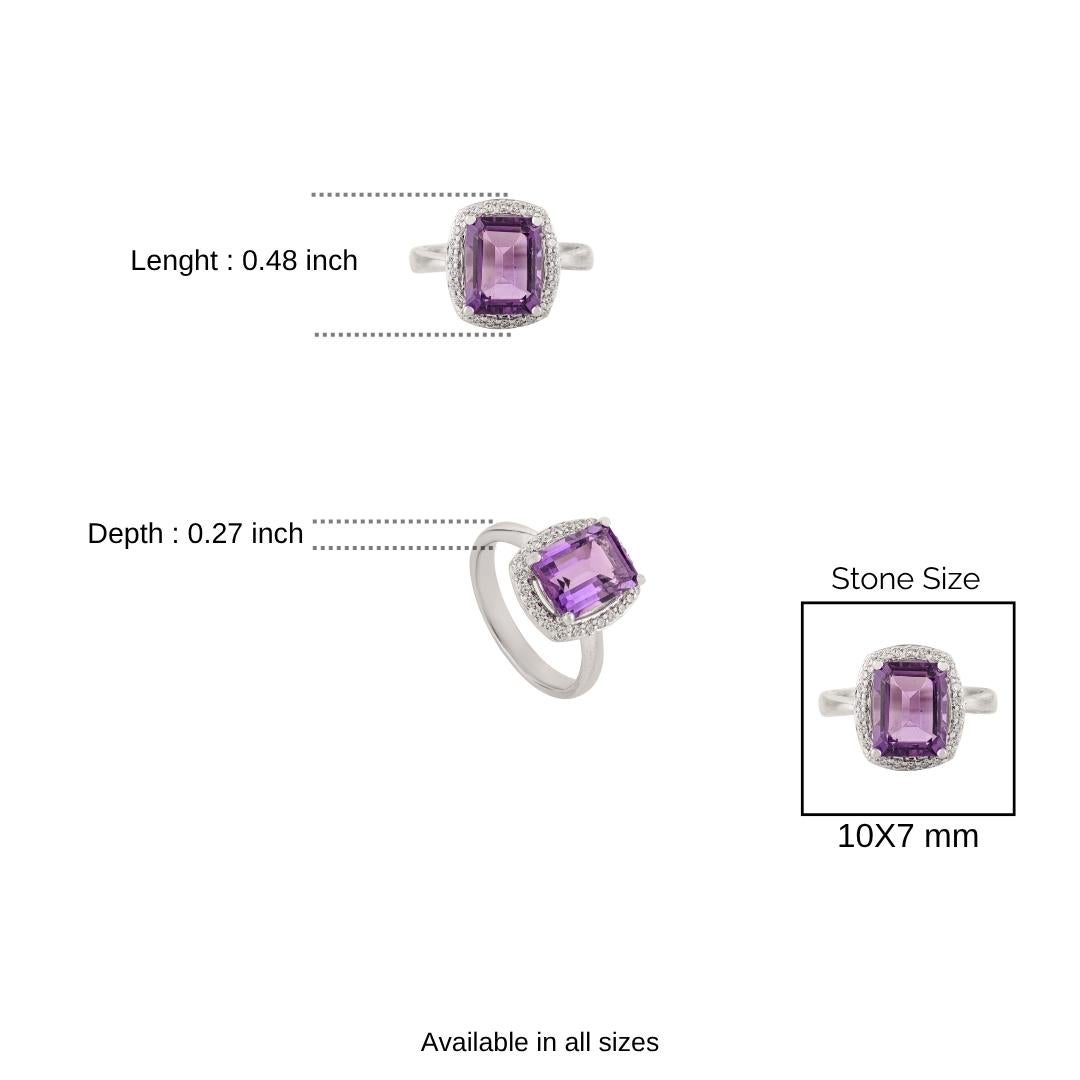 in vendita:  Anello a forma di ottagono con ametista naturale da 2,7 carati con accenti di zirconi, Silvorra 925 Silver 10