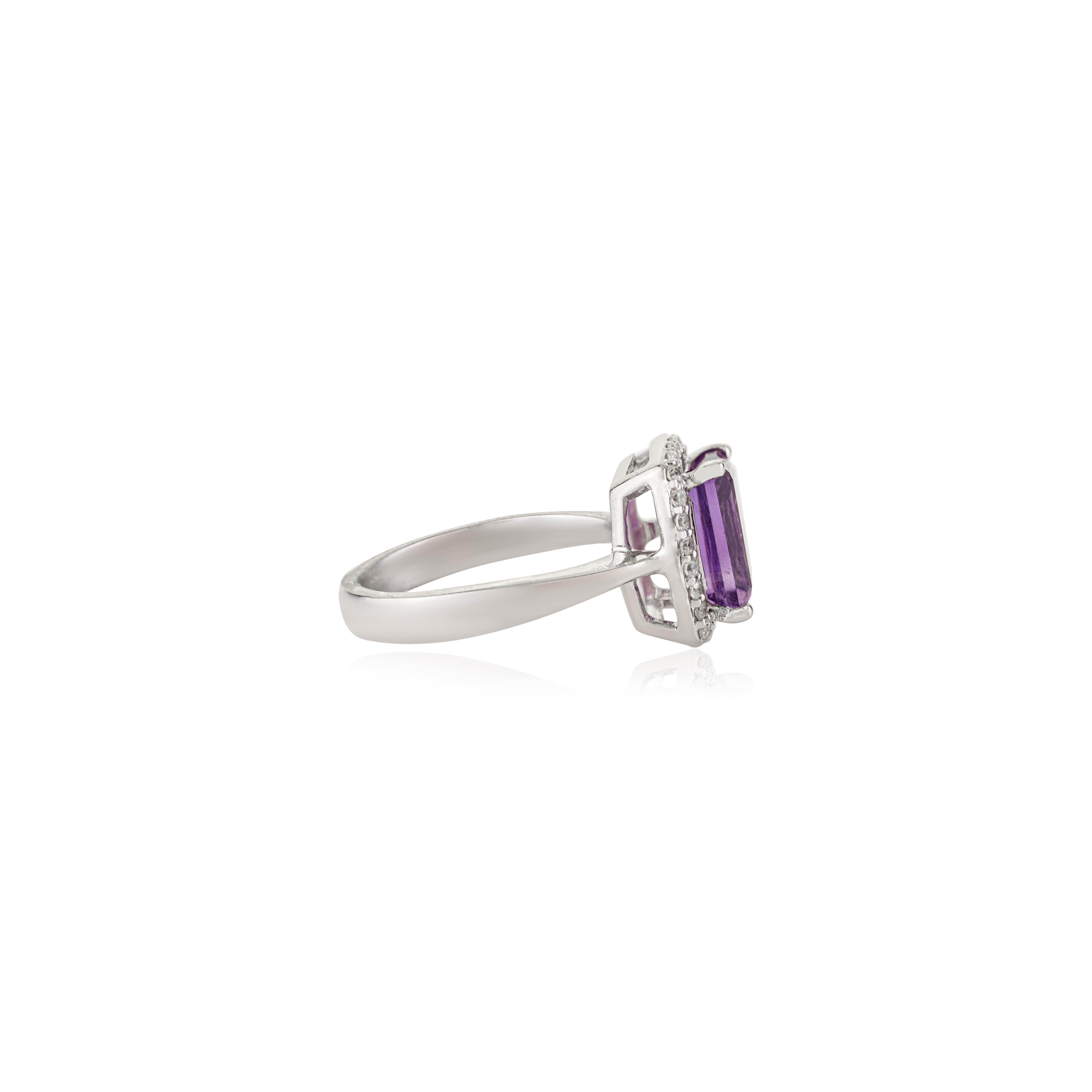 in vendita:  Anello a forma di ottagono con ametista naturale da 2,7 carati con accenti di zirconi, Silvorra 925 Silver 5