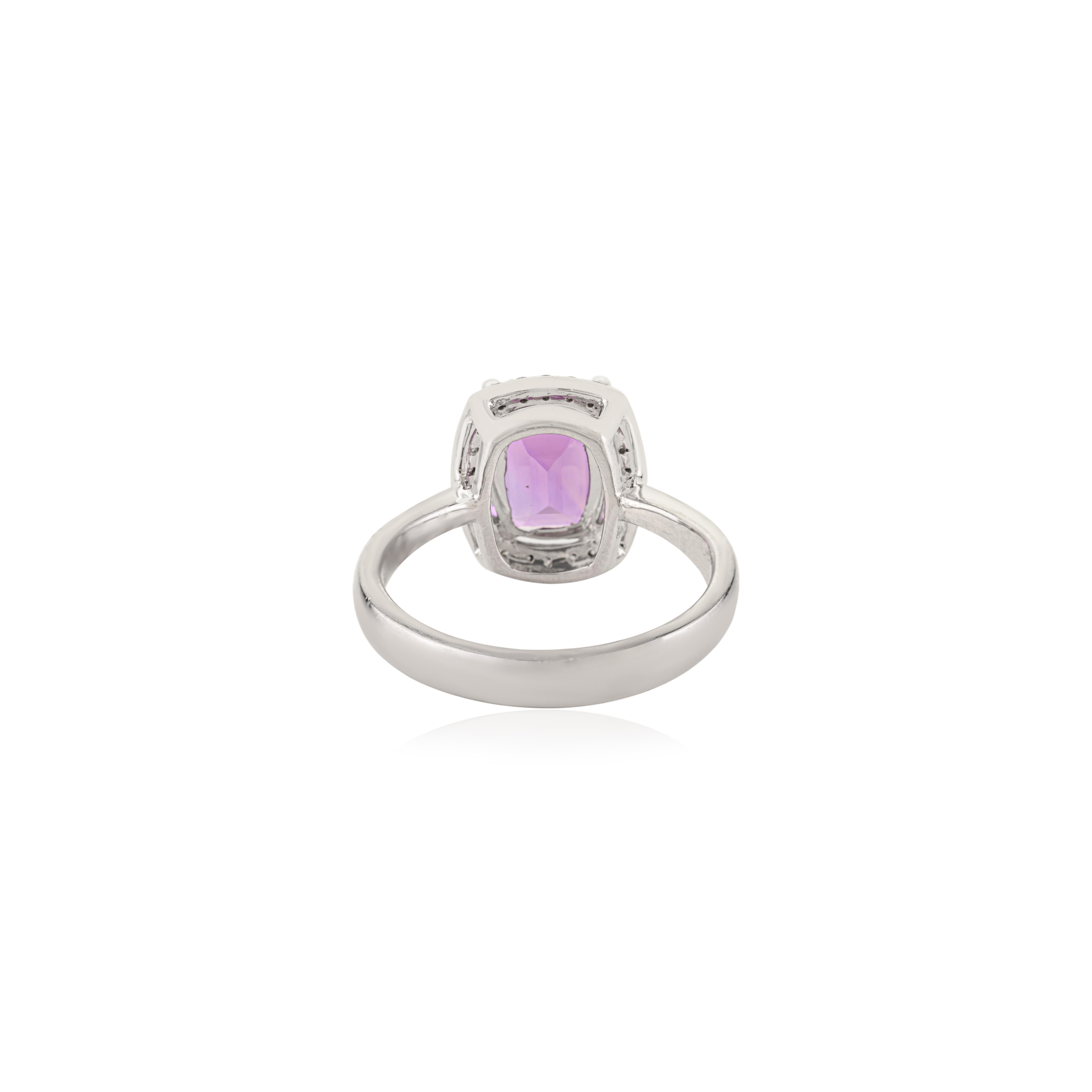 in vendita:  Anello a forma di ottagono con ametista naturale da 2,7 carati con accenti di zirconi, Silvorra 925 Silver 7