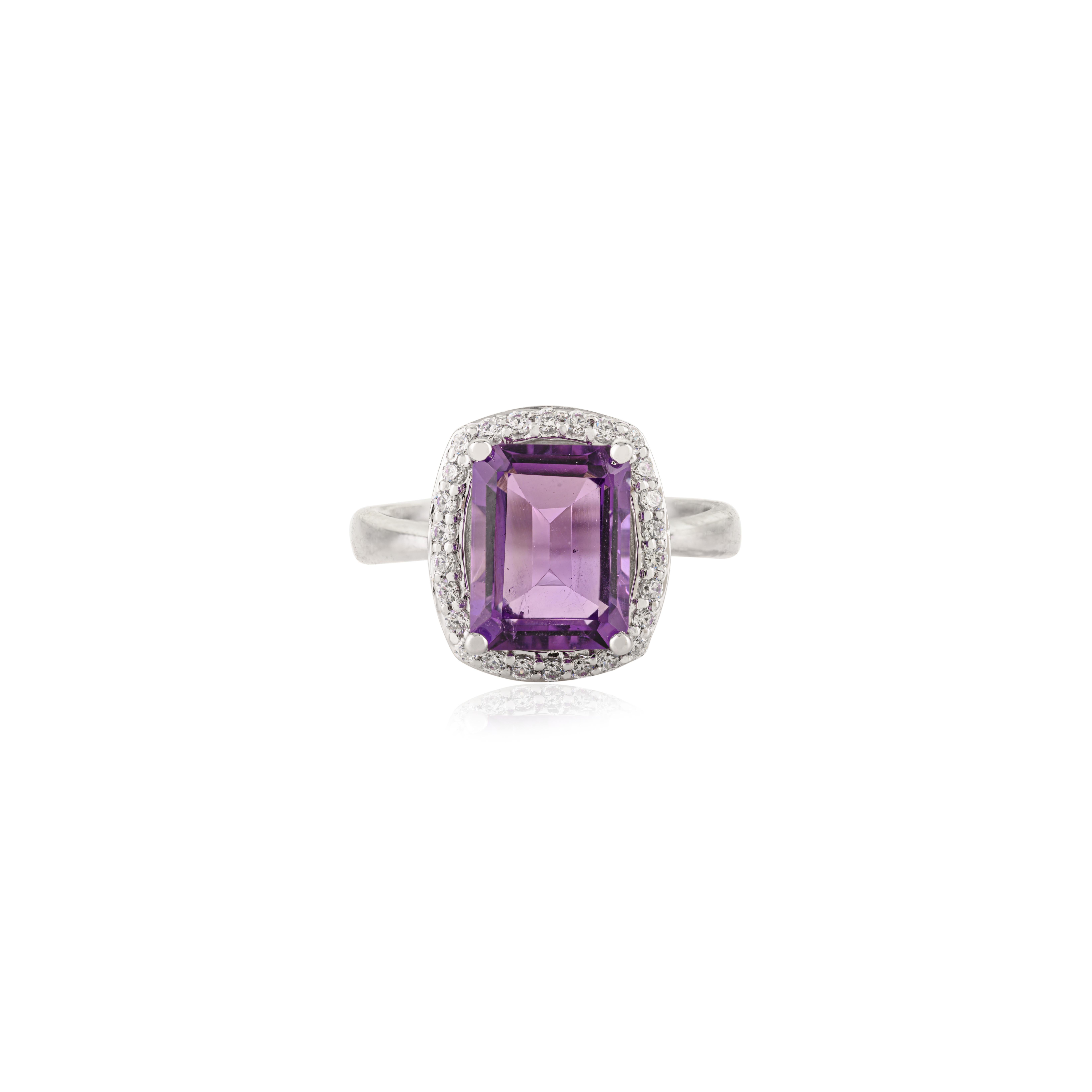 in vendita:  Anello a forma di ottagono con ametista naturale da 2,7 carati con accenti di zirconi, Silvorra 925 Silver 9