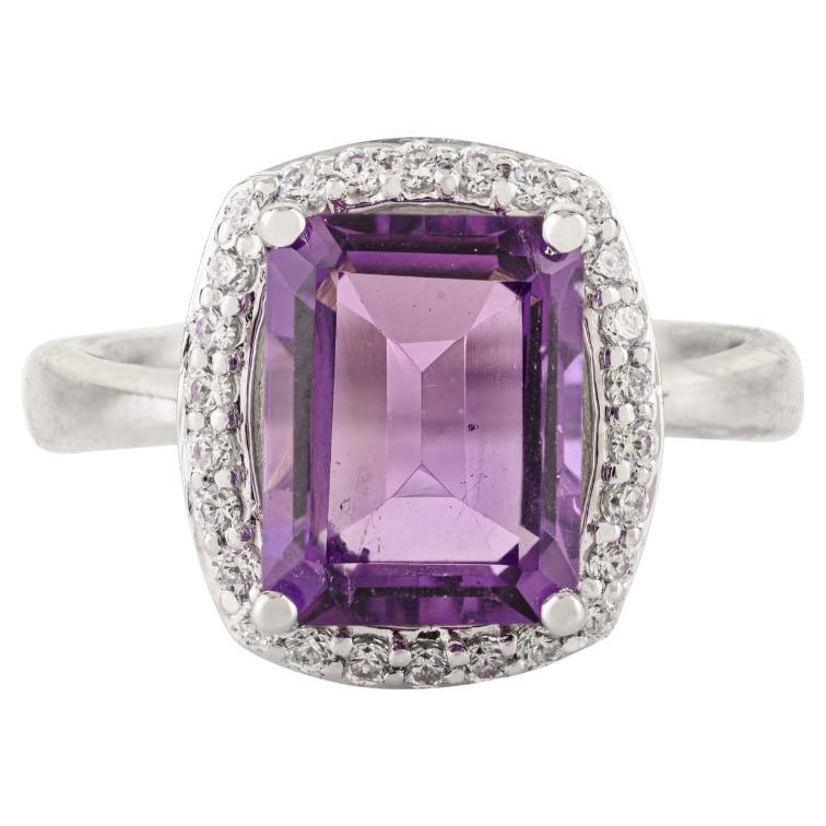 in vendita:  Anello a forma di ottagono con ametista naturale da 2,7 carati con accenti di zirconi, Silvorra 925 Silver