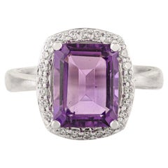 Silvorra 925 Silver 2.7Ct Natural Amethyst Octagon Halo Ring with Zircon Accents