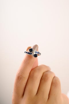 Silvorra 925 Silver 3.25 Ct Natural Blue Sapphire and Diamond Bypass Ring