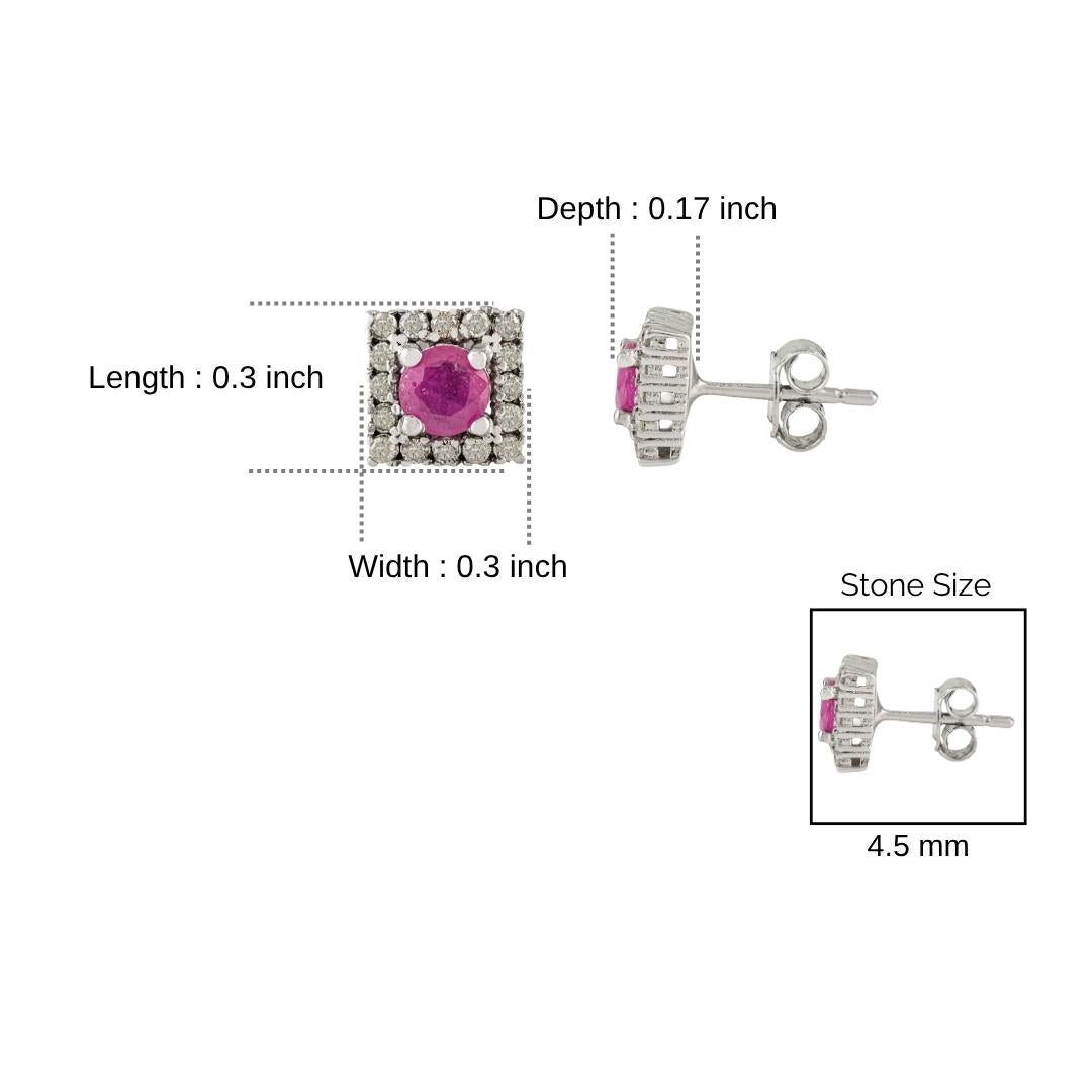 Boucles d'oreilles double halo en argent 925 Silvorra 3,3 ct Rubis et 1,13 ct Diamant en vente 4