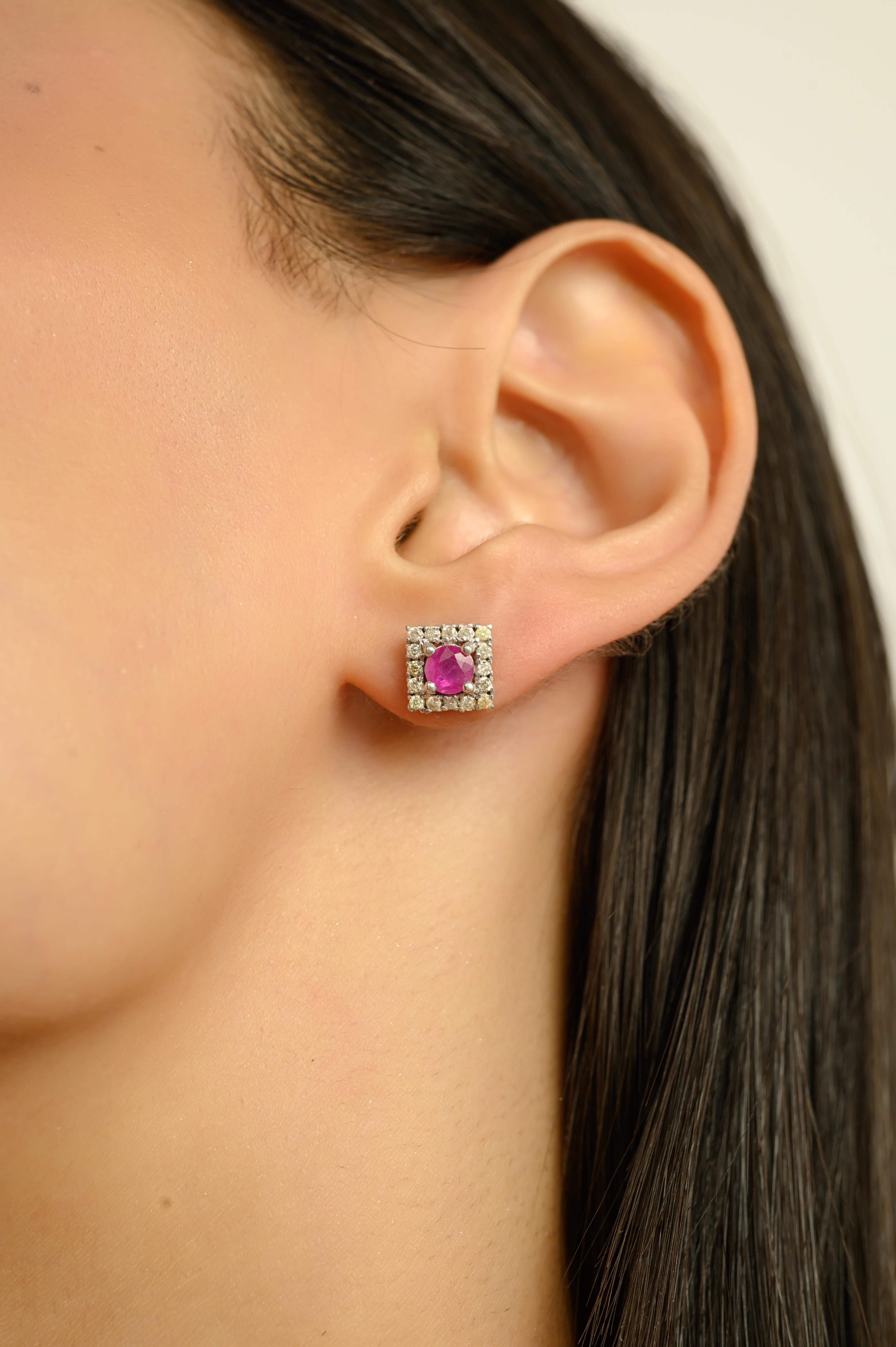 Boucles d'oreilles double halo en argent 925 Silvorra 3,3 ct Rubis et 1,13 ct Diamant Pour femmes en vente