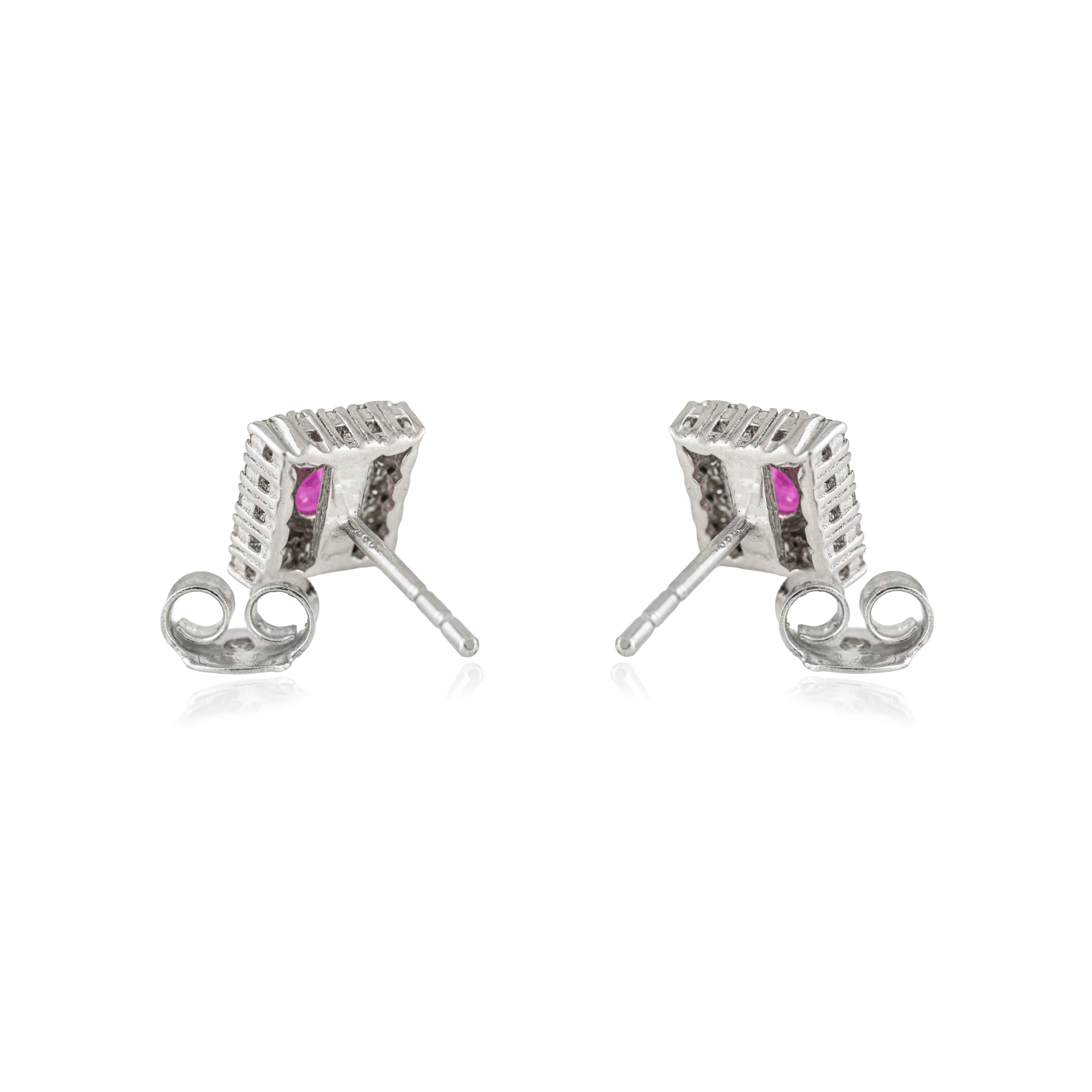 Boucles d'oreilles double halo en argent 925 Silvorra 3,3 ct Rubis et 1,13 ct Diamant en vente 1