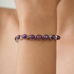 Silvorra 925 Silber 35.44CT Rubin Unisex A Link Armband mit ovalen Cabochon Rubinen