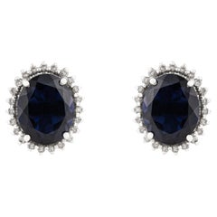 A Silver 925 4 Carat Blue Lolite Diamond Halo Stud Ears for Wife Gift (Boucles d'oreilles Halo en argent 925 pour femme)