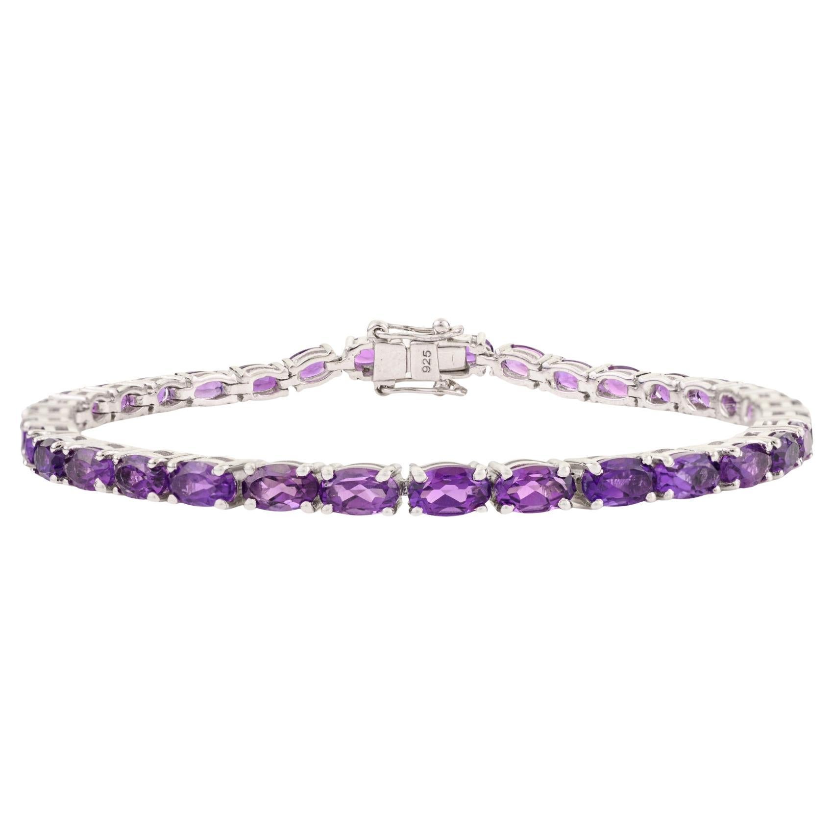 Silvorra 925 Silver 7.88ct Amethyst February Birthstone Tennis Bracelet for Her For Sale