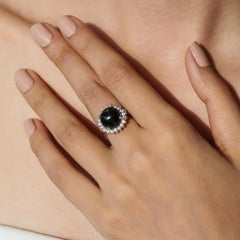 Silvorra 925 Silver 7.91CT Black Star Statement Ring with Sparkling Halo Zircons