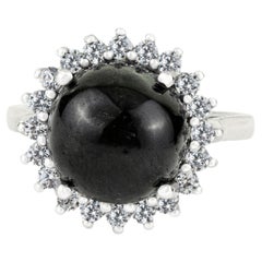 Silvorra 925 Silver 7.91CT Black Star Statement Ring with Sparkling Halo Zircons