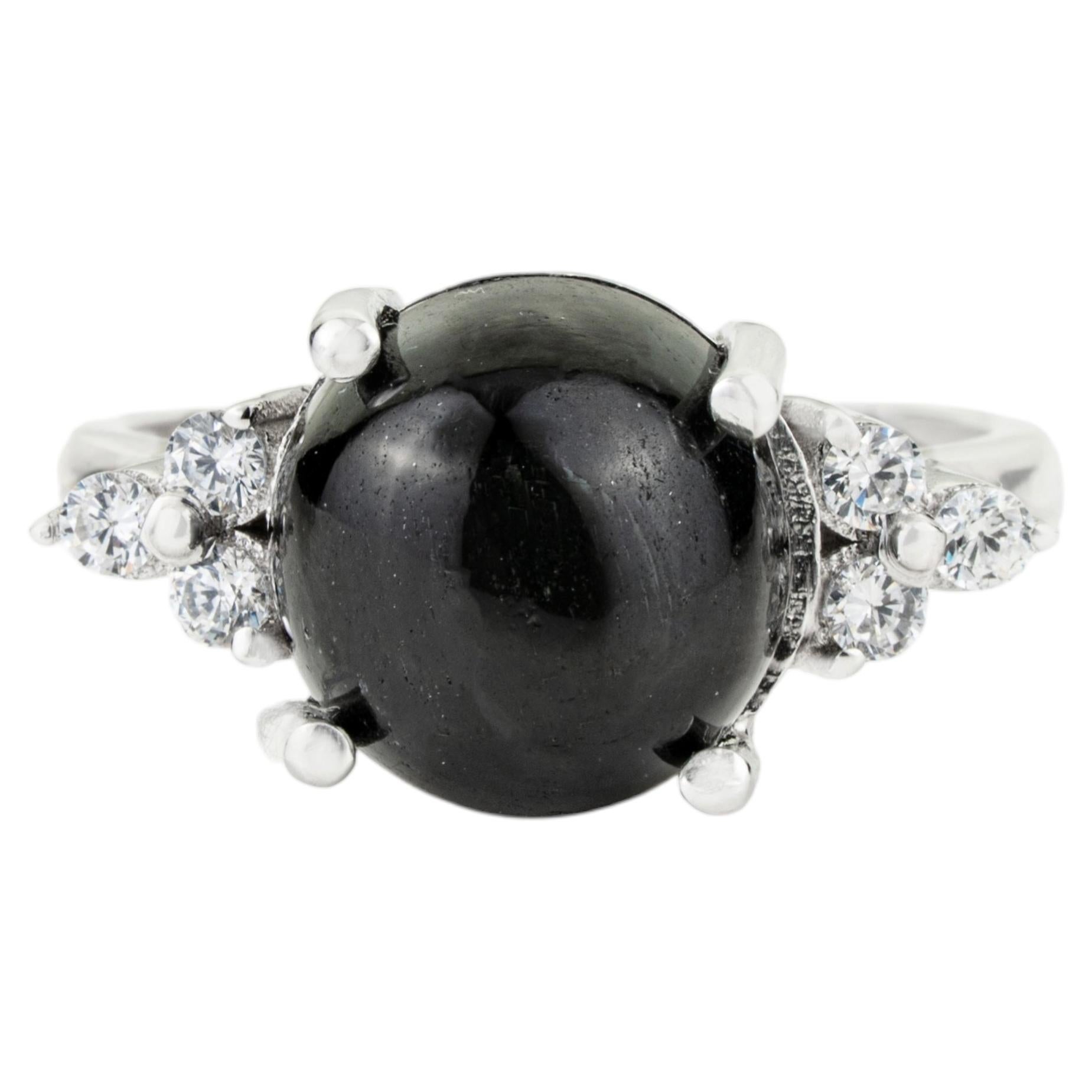 Silvorra 925 Silver 7.91CT Bold Statement Black Star & Zircon Cocktail Ring