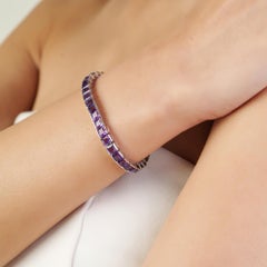 Bracciale tennis in argento 925 con ametista 4x4 mm e taglio quadrato per un regalo di matrimonio