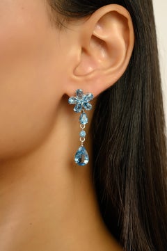 Silvorra 925 Silver Blue Topaz Floral Cascade Drop Earrings Thanksgiving Gift