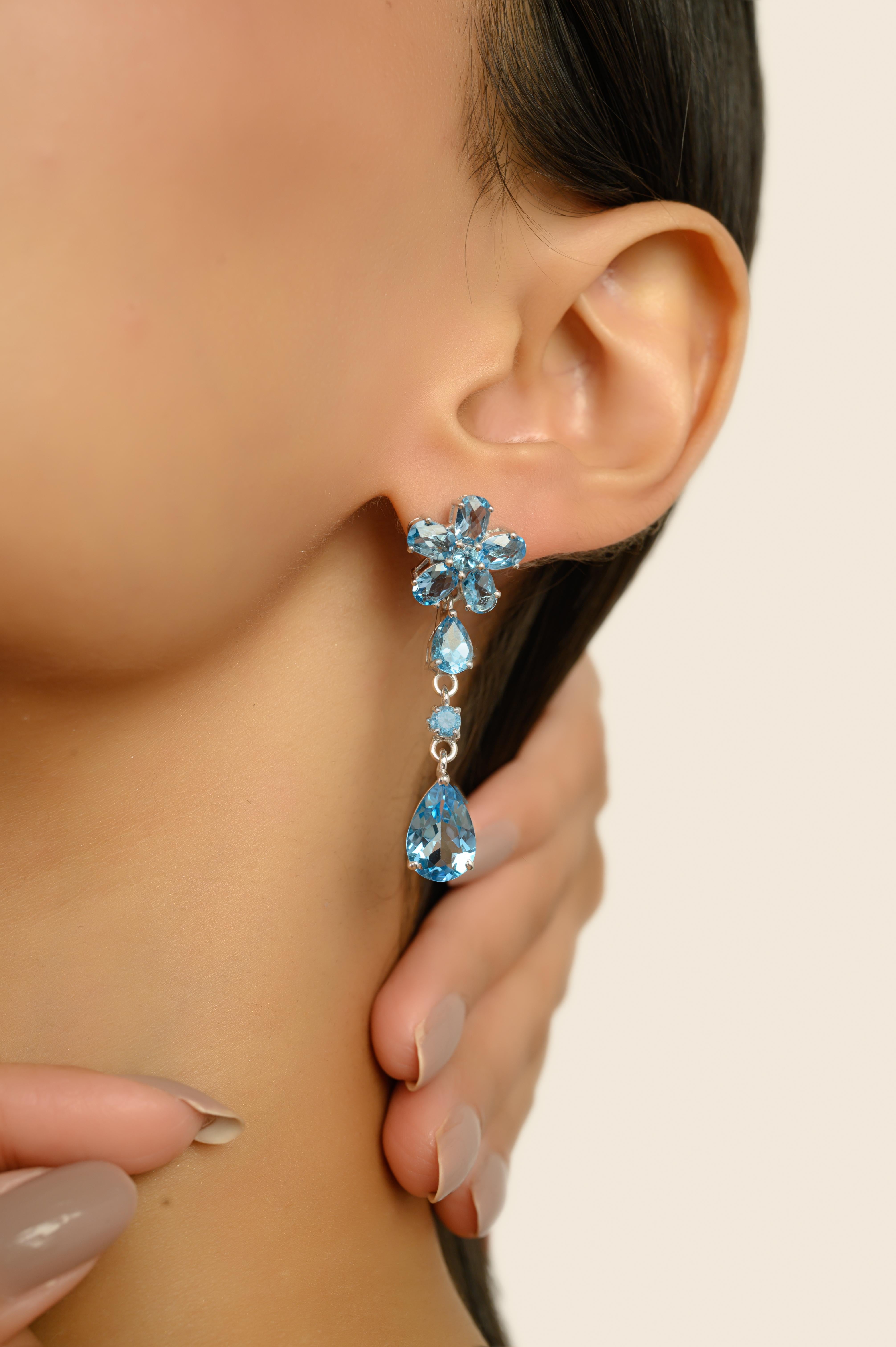 Taglio misto Orecchini a goccia a cascata floreale in argento 925 di Silvorra, regalo di ringraziamento in vendita