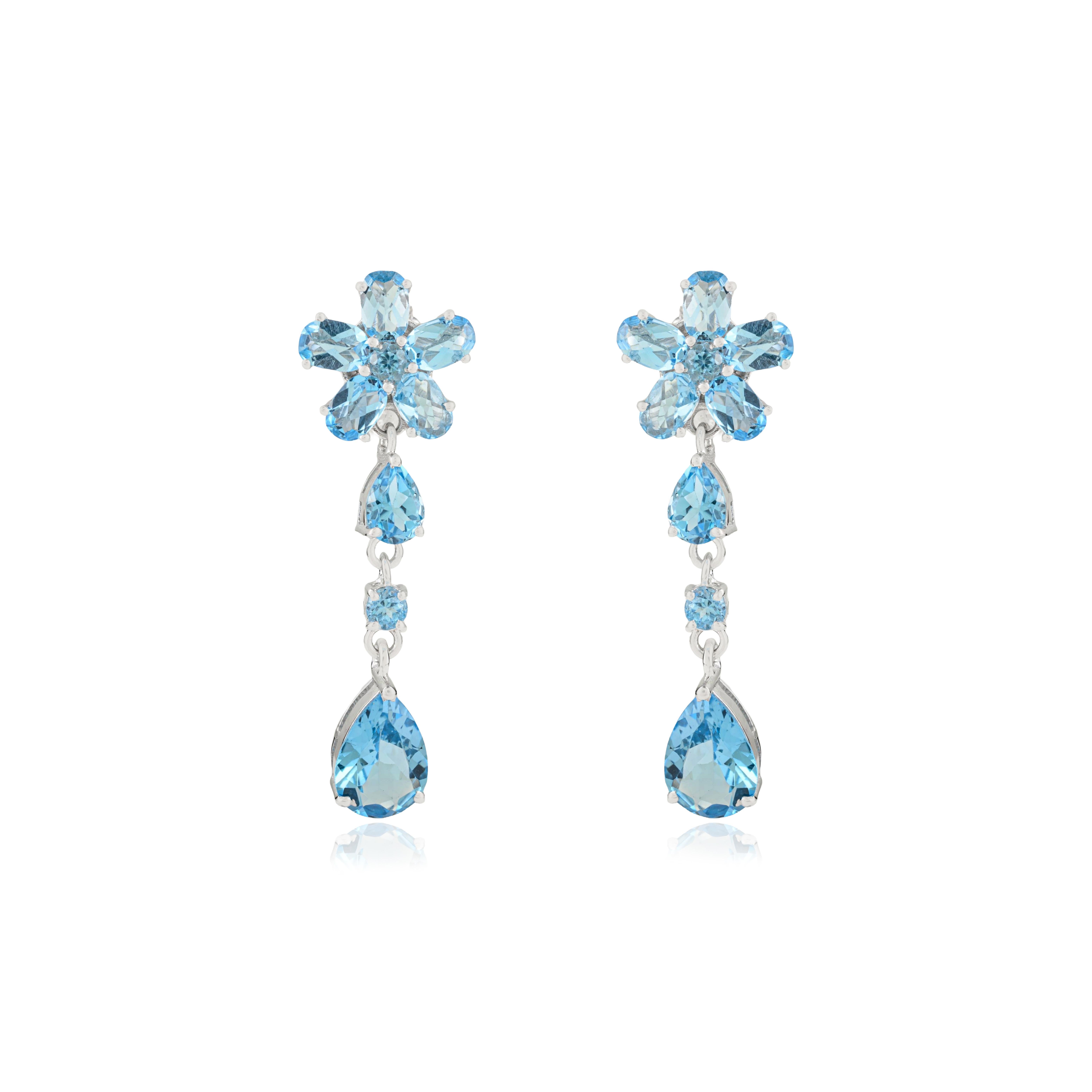 Orecchini a goccia a cascata floreale in argento 925 di Silvorra, regalo di ringraziamento in vendita 1