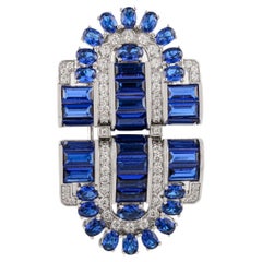 Spilla a doppia clip con collare in argento 925 con zirconi blu e bianchi