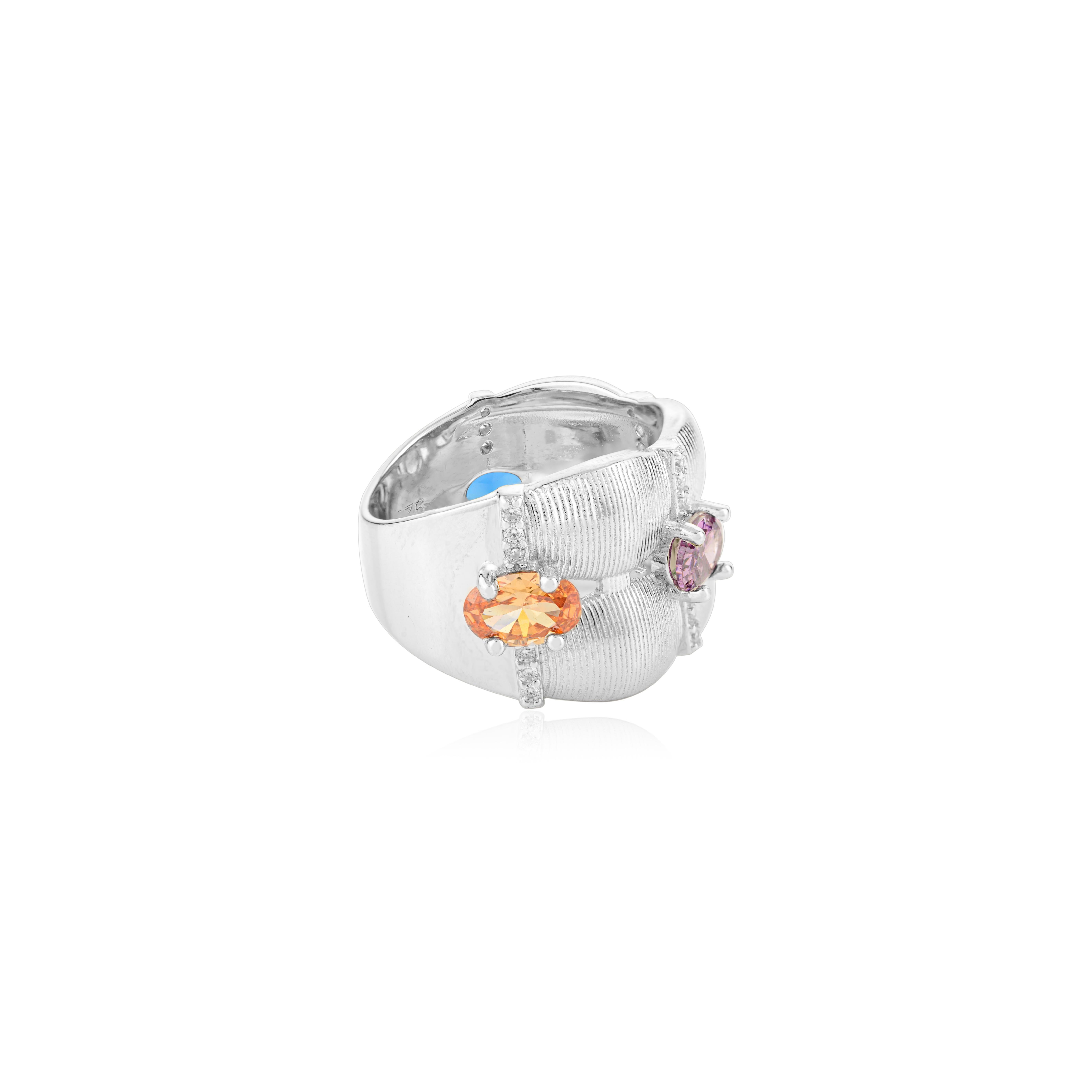 En vente :  A Silver 925 Argent 925 Zircone Cubique Colorée Bague Large Texturée Bijoux Cadeau 5