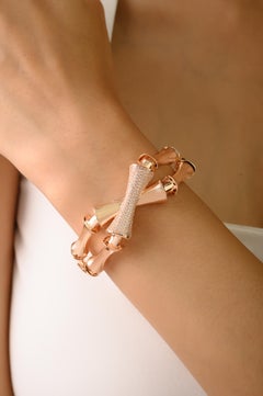 Silvorra 925 Silver Criss Cross Cubic Zirconia Rose Gold Plated Cuff Bracelet