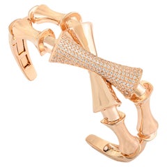 Silvorra 925 Silver Criss Cross Cubic Zirconia Rose Gold Plated Cuff Bracelet