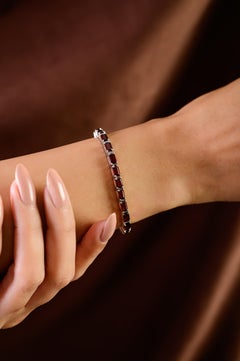Silvorra 925 Silver Deep Red Garnet Octagon-Cut Tennis Bracelet for Women Gift